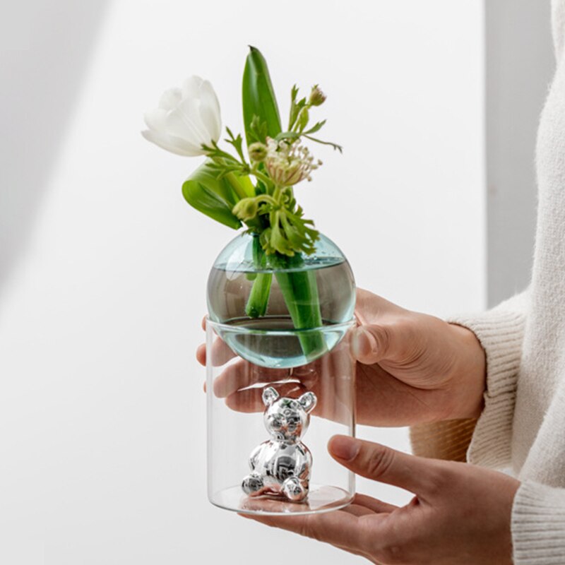 BearBliss - Dekoratives Glasvasen-Set mit niedlichen Bärenfiguren