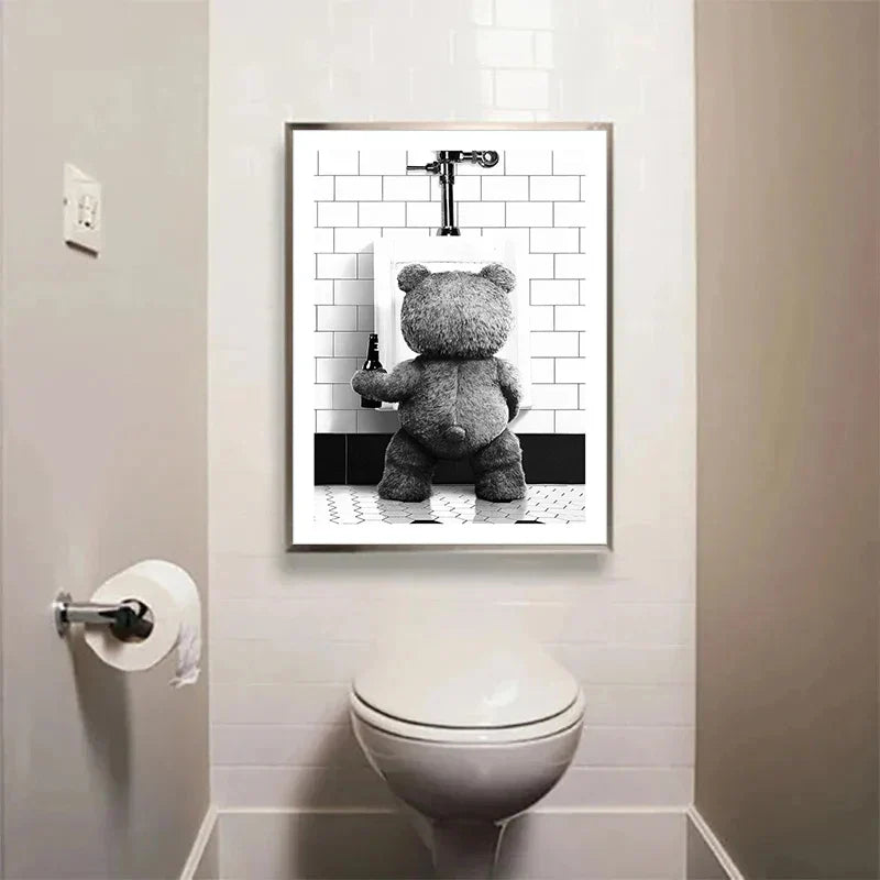 FunBear - Originales Poster für das Badezimmer in Schwarz und Weiß