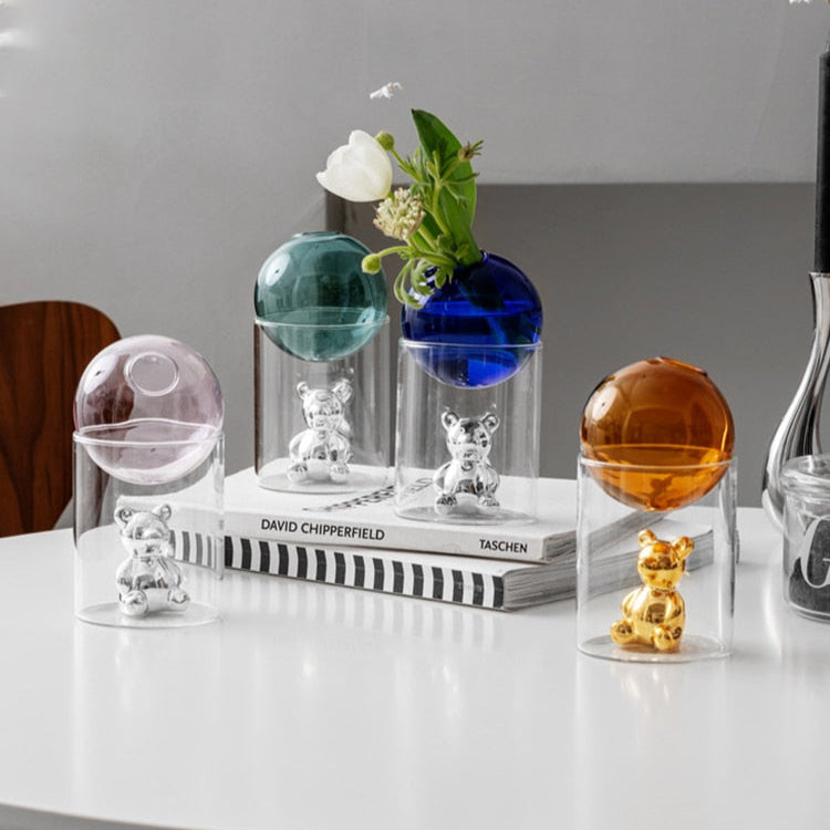 BearBliss - Dekoratives Glasvasen-Set mit niedlichen Bärenfiguren