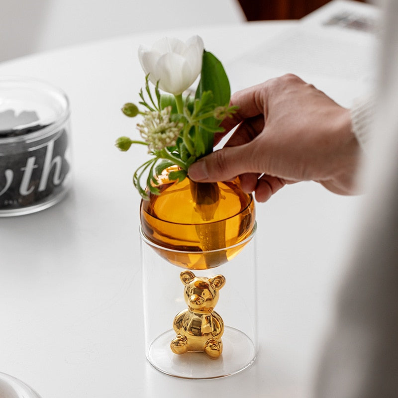 BearBliss - Dekoratives Glasvasen-Set mit niedlichen Bärenfiguren