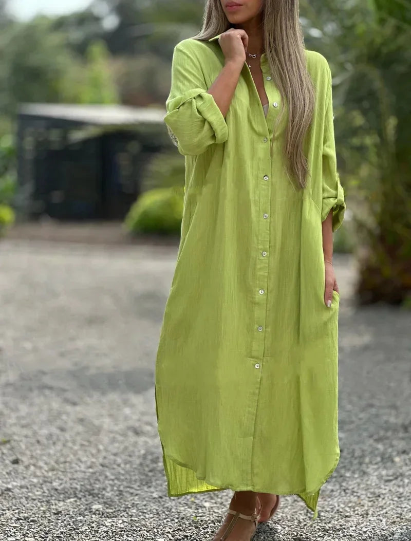 Ruth - Vielseitiges langärmeliges Maxikleid mit Knopfleiste