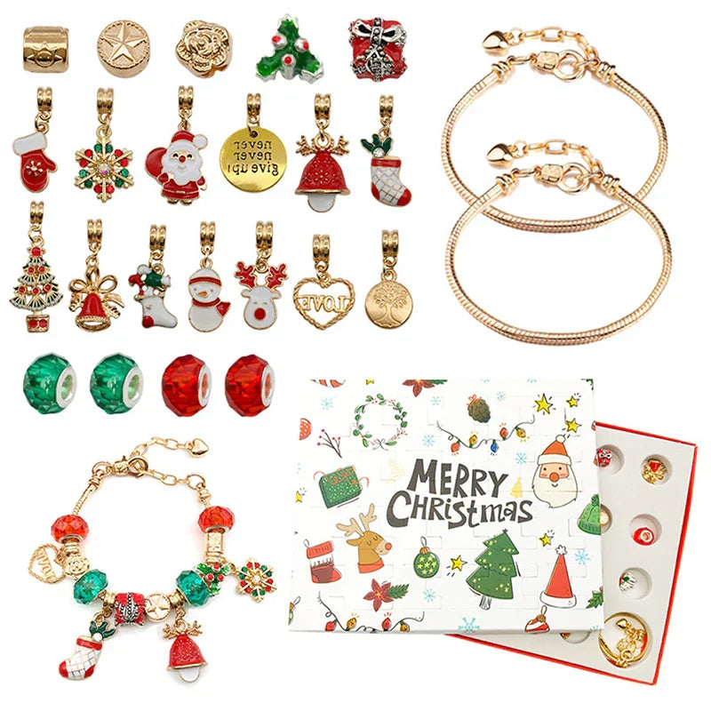 24 Advent Überraschungen Blinde Box Set Weihnachts Charms Armband DIY Set