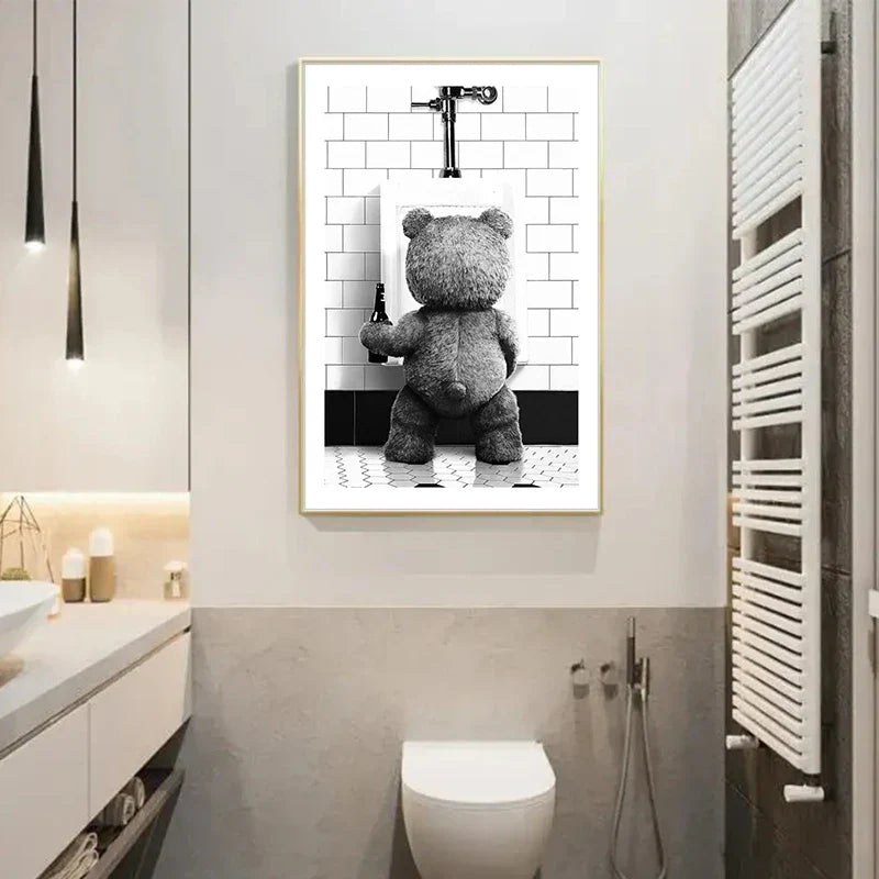 FunBear - Originales Poster für das Badezimmer in Schwarz und Weiß