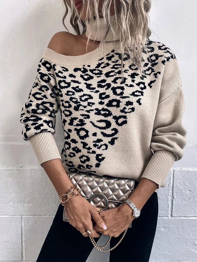 WildChic Off-Shoulder Pullover mit Leopardenmuster