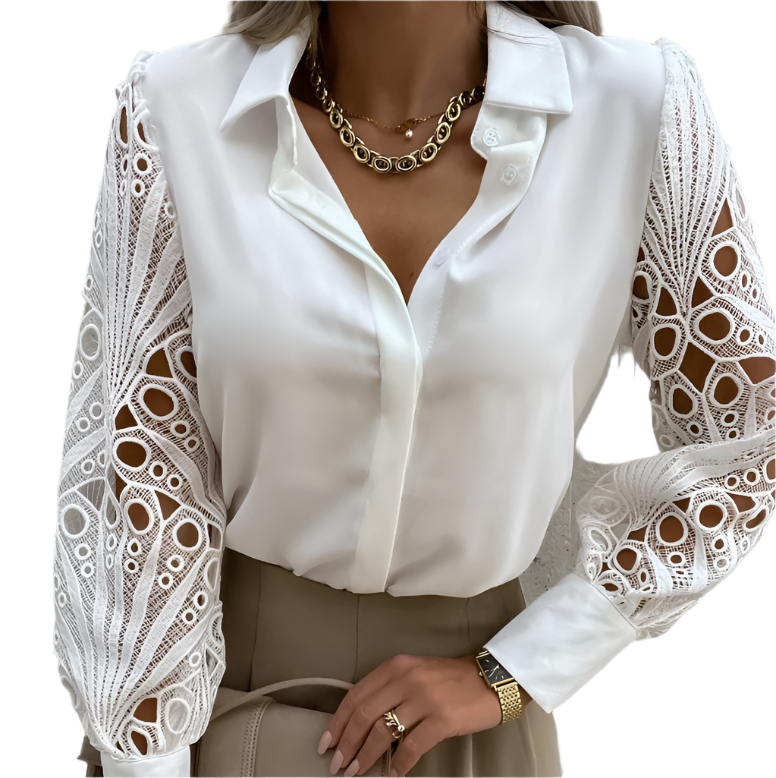 Janicel - Elegante Bluse mit Spitzenärmeln und Knöpfen