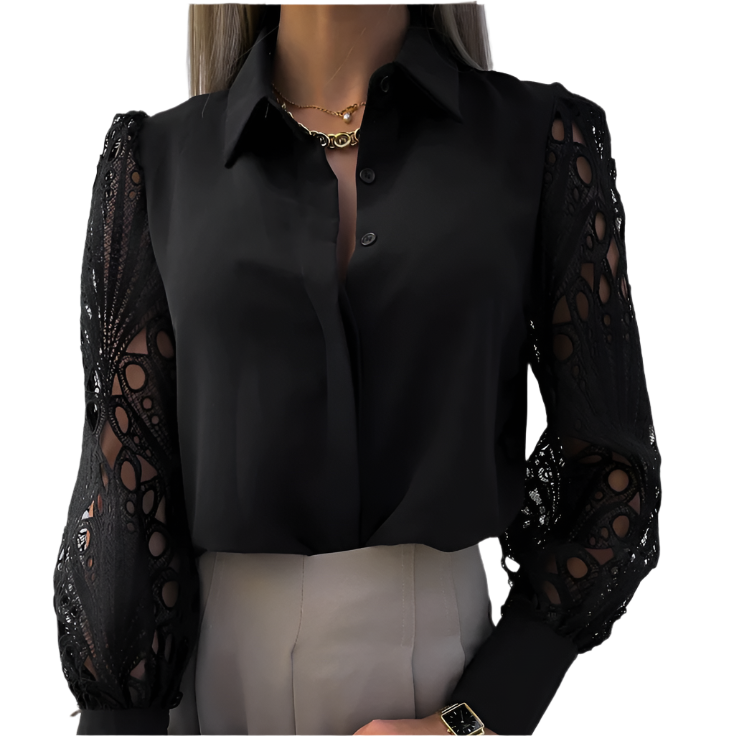 Janicel - Elegante Bluse mit Spitzenärmeln und Knöpfen