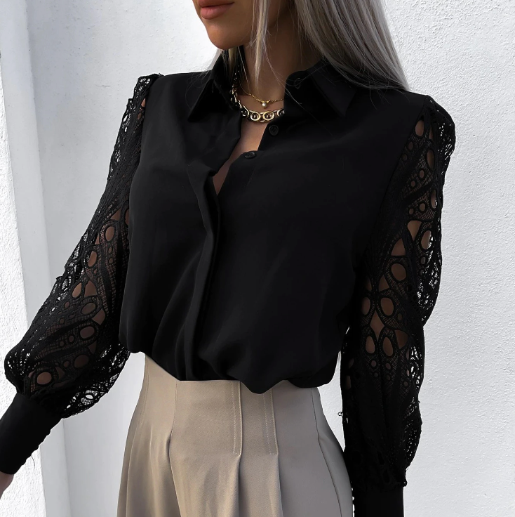 Janicel - Elegante Bluse mit Spitzenärmeln und Knöpfen