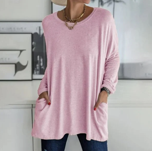 Oversize-einfarbiges Langarm-T-Shirt Shai