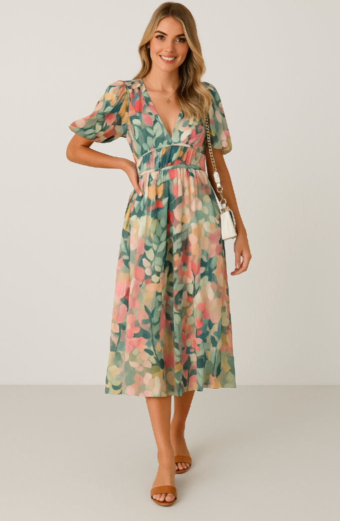 Juliette – Blumenmuster Midikleid für zeitlosen Alltagsstil