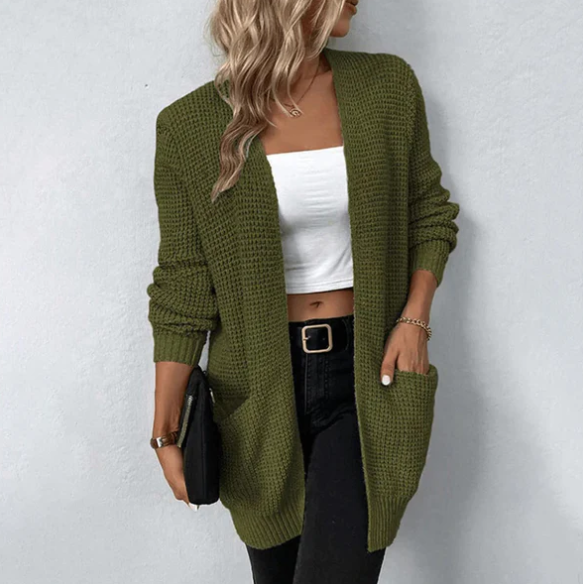 Bequemer, offener Strickcardigan mit Waffelmuster