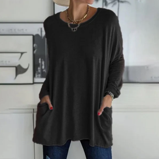 Oversize-einfarbiges Langarm-T-Shirt Shai