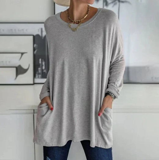 Oversize-einfarbiges Langarm-T-Shirt Shai