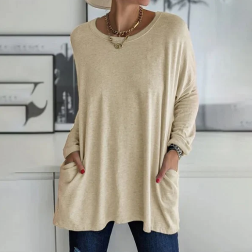 Oversize-einfarbiges Langarm-T-Shirt Shai