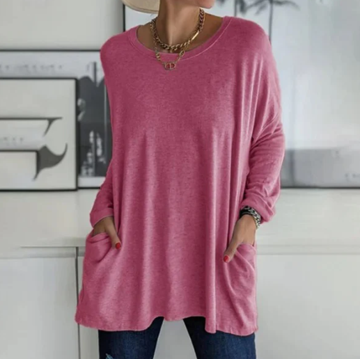 Oversize-einfarbiges Langarm-T-Shirt Shai