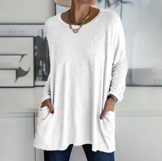 Oversize-einfarbiges Langarm-T-Shirt Shai