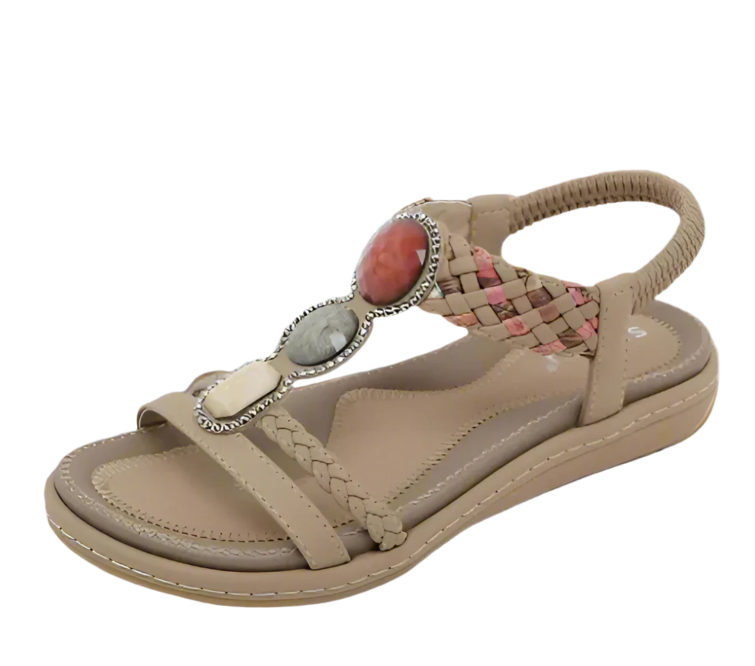 Divina - Flache geflochtene Sandalen verziert mit glitzernden Steinen