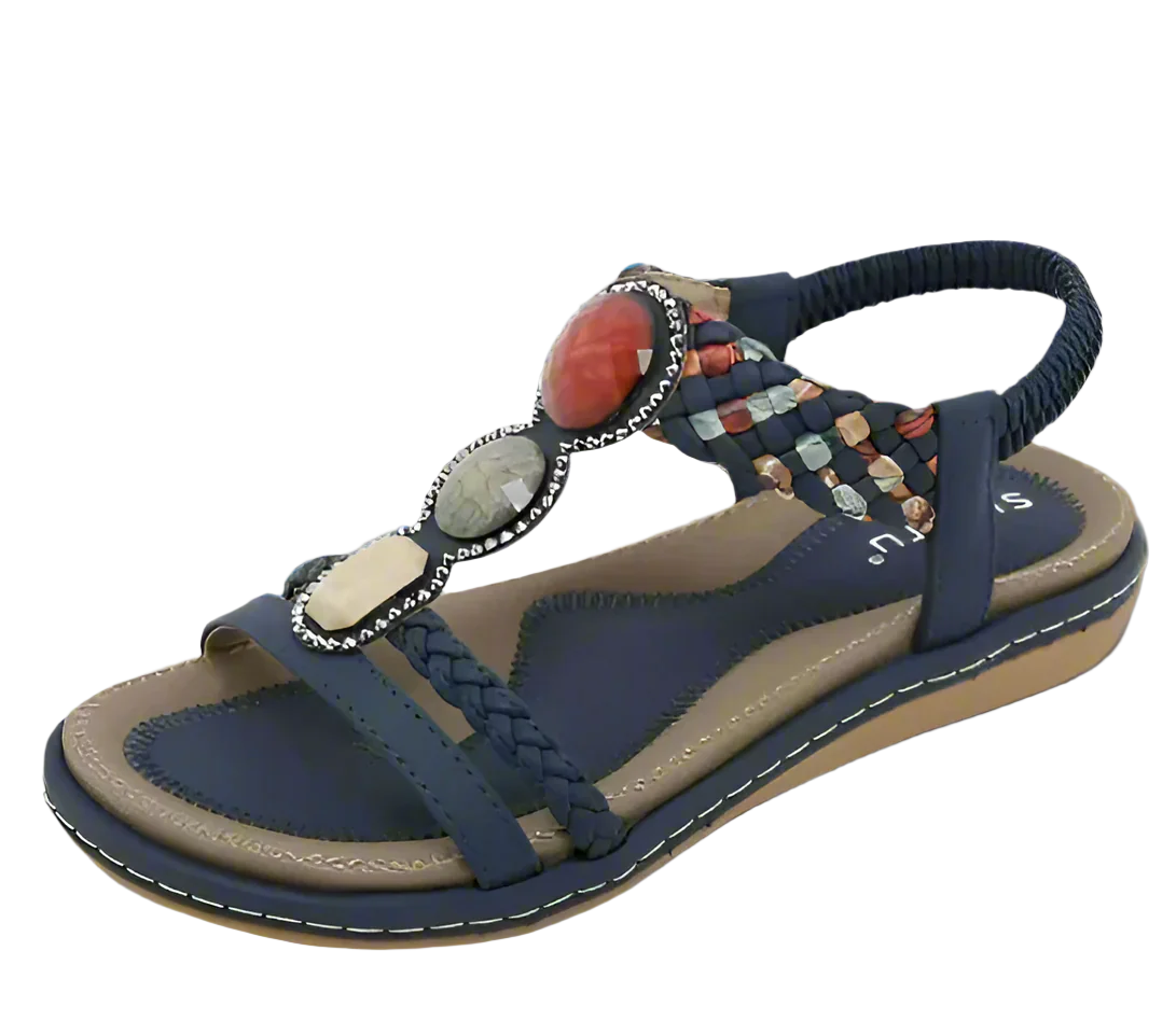 Divina - Flache geflochtene Sandalen verziert mit glitzernden Steinen