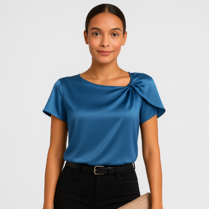 Lena – Moderne, elegante Schulterbluse mit Knoten-Details