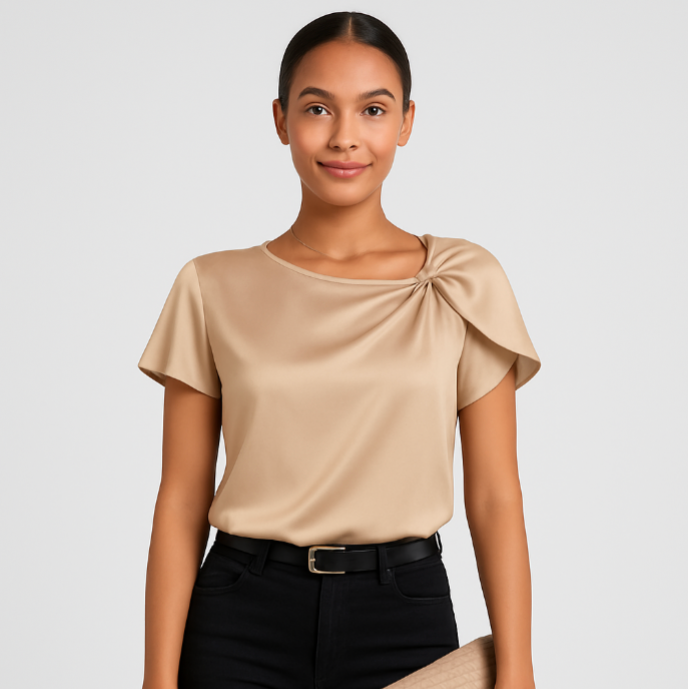 Lena – Moderne, elegante Schulterbluse mit Knoten-Details