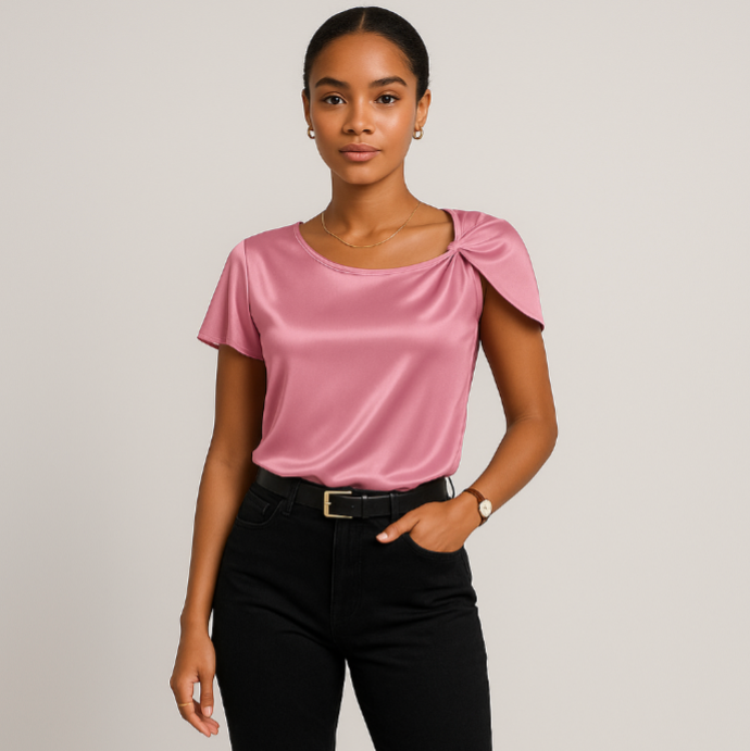 Lena – Moderne, elegante Schulterbluse mit Knoten-Details