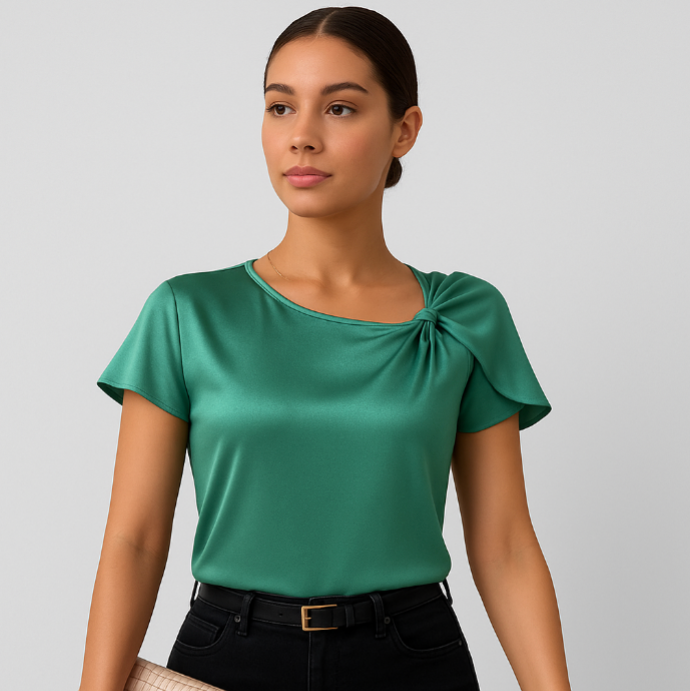 Lena – Moderne, elegante Schulterbluse mit Knoten-Details