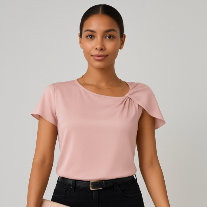 Lena – Moderne, elegante Schulterbluse mit Knoten-Details