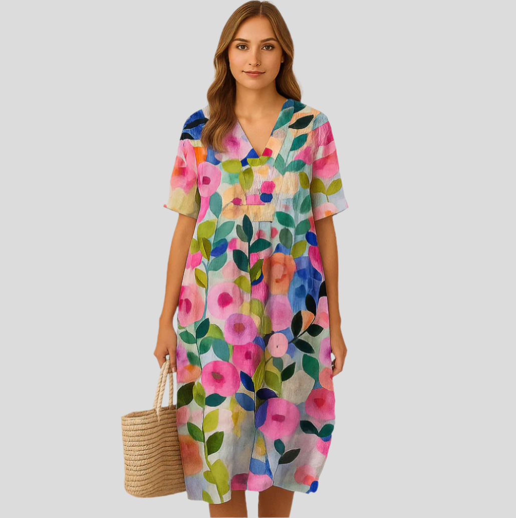 Elena Bloom Freizeit-Midikleid – Blumiges leichter Sommerkleid für Eleganz