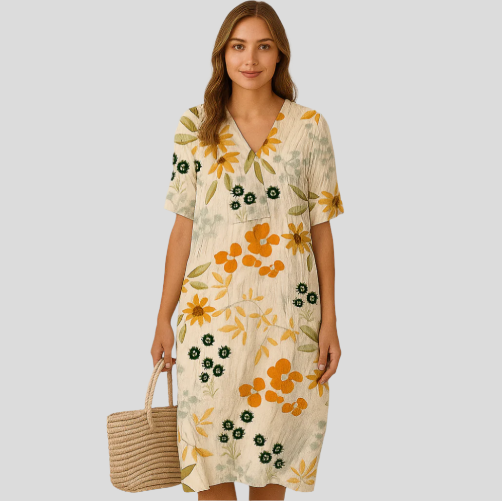 Elena Bloom Freizeit-Midikleid – Blumiges leichter Sommerkleid für Eleganz