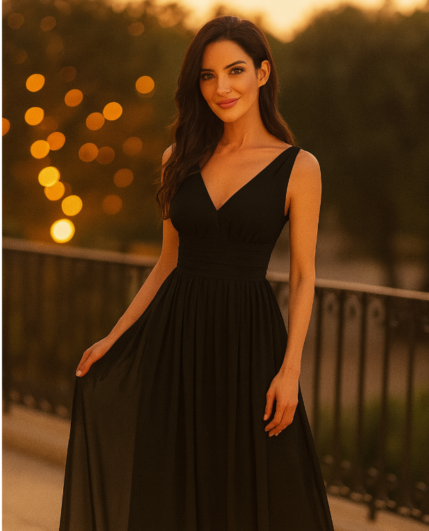 Gisele Maxikleid – Elegantes A-Linien Damenkleid mit V-Ausschnitt