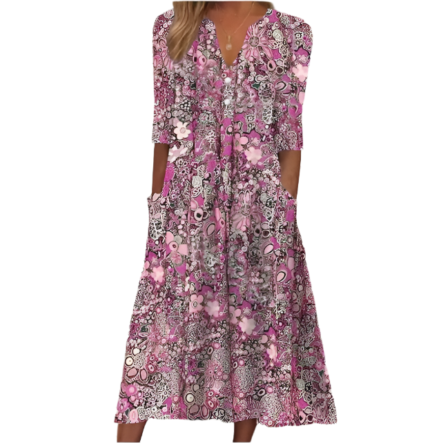 Niki - Unbeschwertes blumenbedrucktes Midikleid mit aufgesetzten Taschen