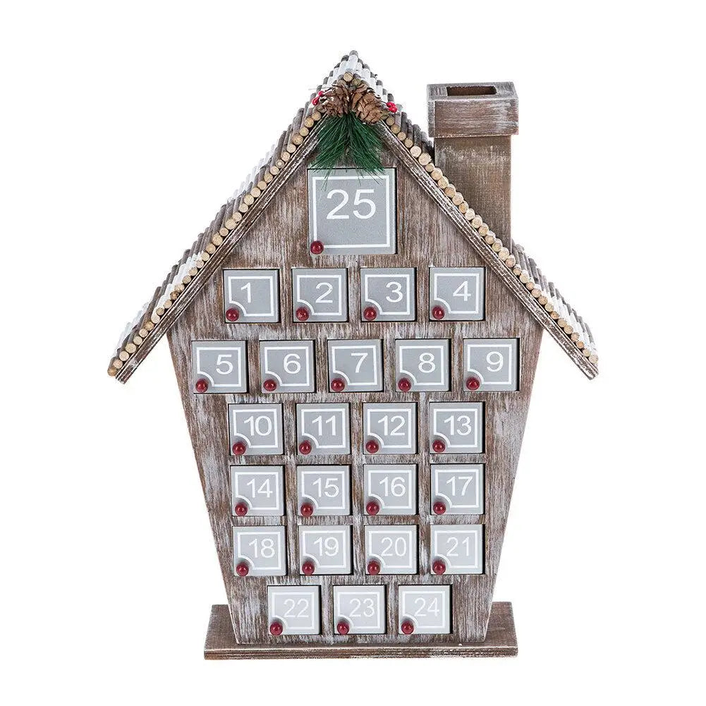 Holz-Adventskalender mit 25 Aufbewahrungsfächern im Form eines Weihnachtshauses