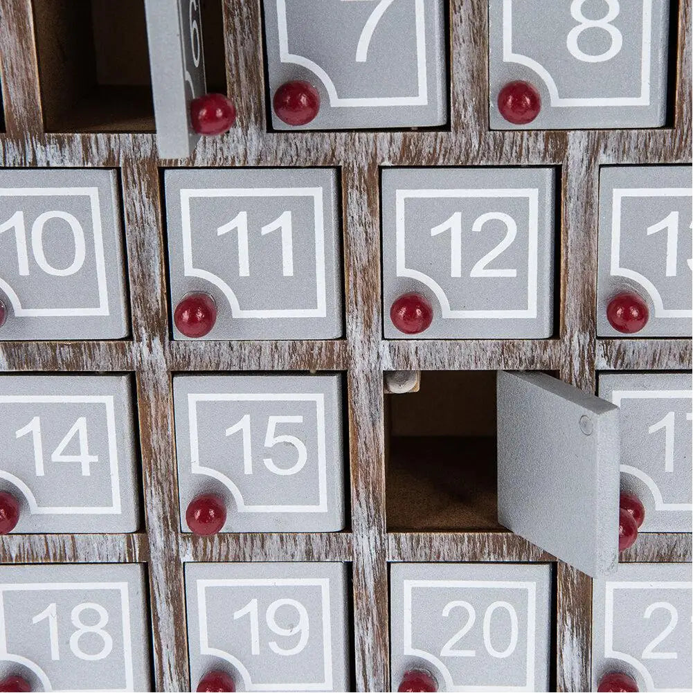 Holz-Adventskalender mit 25 Aufbewahrungsfächern im Form eines Weihnachtshauses