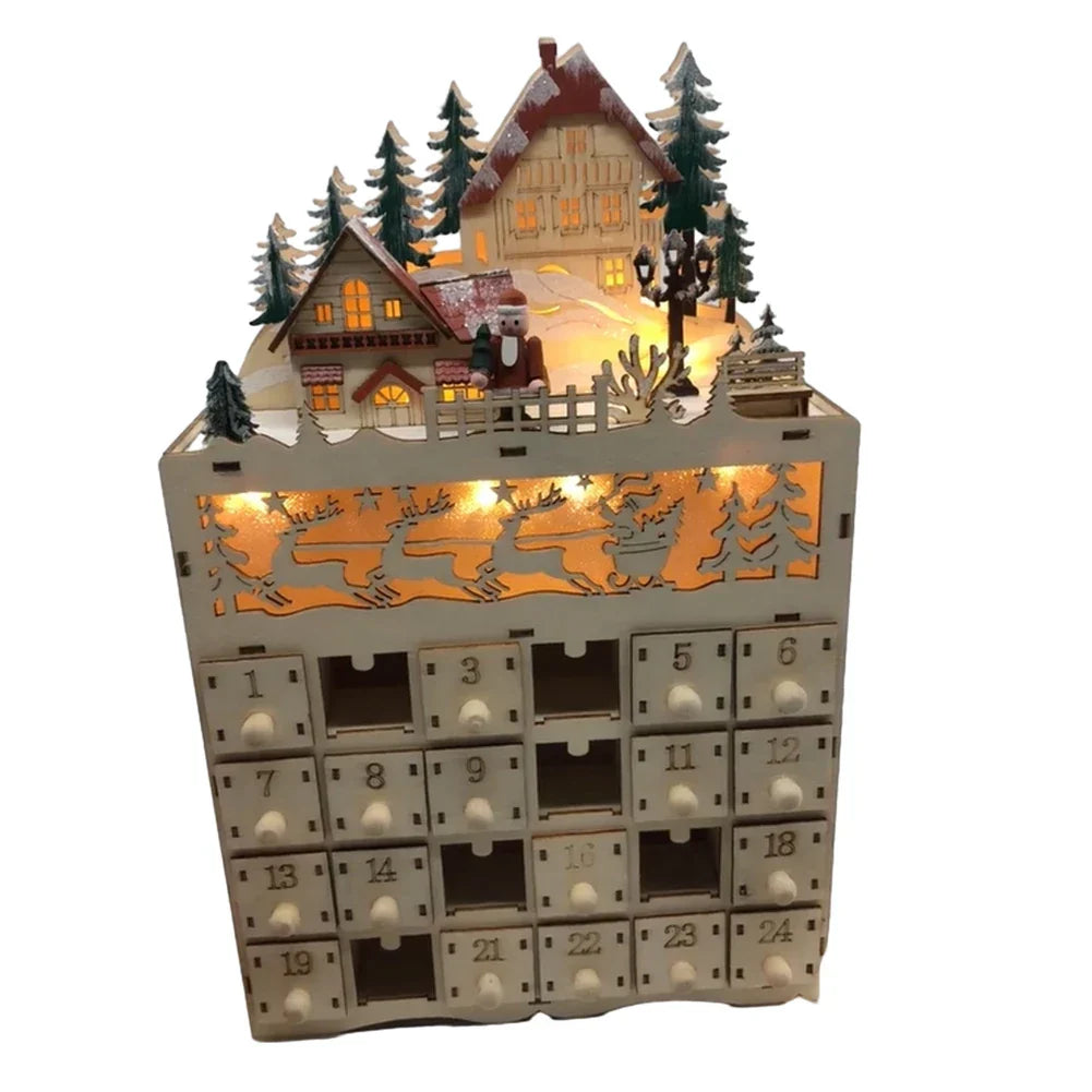 1 Stück Holz Weihnachten Adventskalender Rentierdorf