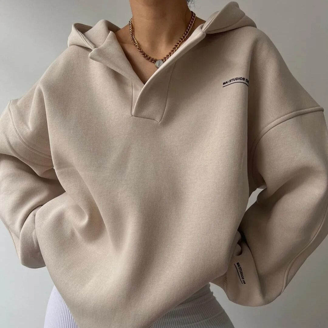 Emily - Hygglicher Hoodie im Henley-Stil für Frauen