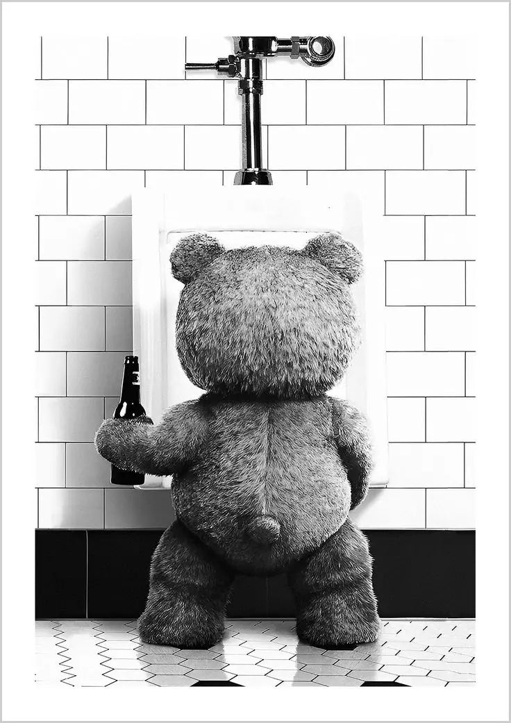 FunBear - Originales Poster für das Badezimmer in Schwarz und Weiß
