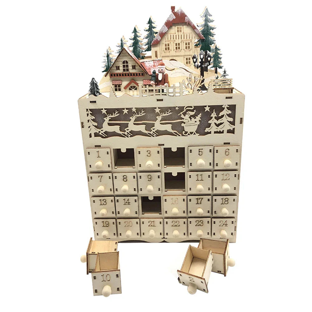 1 Stück Holz Weihnachten Adventskalender Rentierdorf