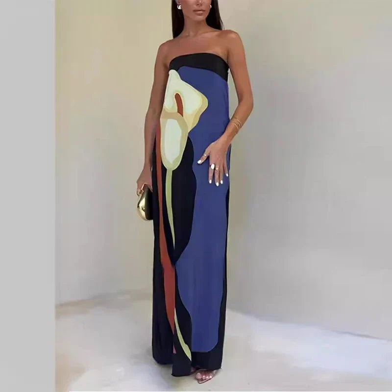 Sussane - Stilvolle abstrakte Calla-Lilien-Muster lange Kleid