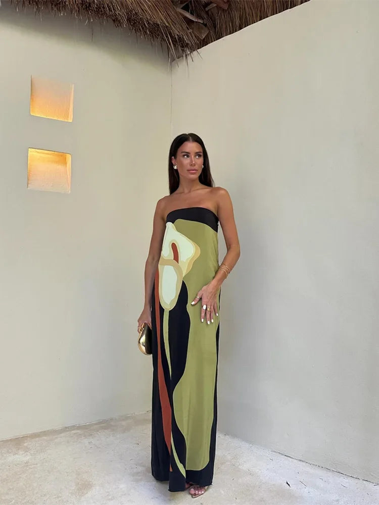 Sussane - Stilvolle abstrakte Calla-Lilien-Muster lange Kleid
