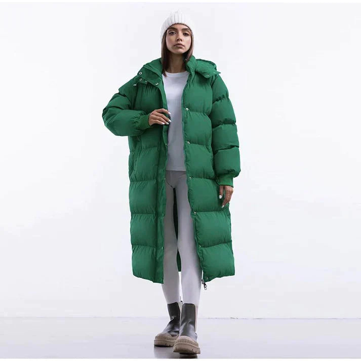 Izabela - Übergroße lange Pufferjacke mit Kapuze