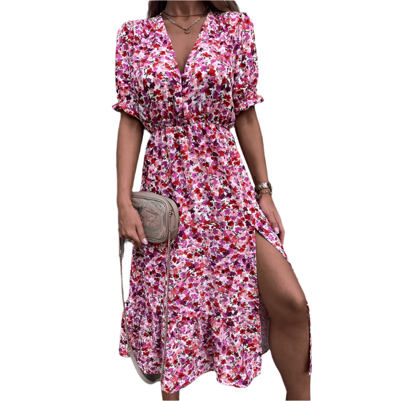 Belinda - Elegante blühende Midikleid mit V-Ausschnitt Charme