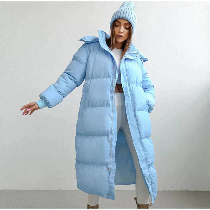 Izabela - Übergroße lange Pufferjacke mit Kapuze