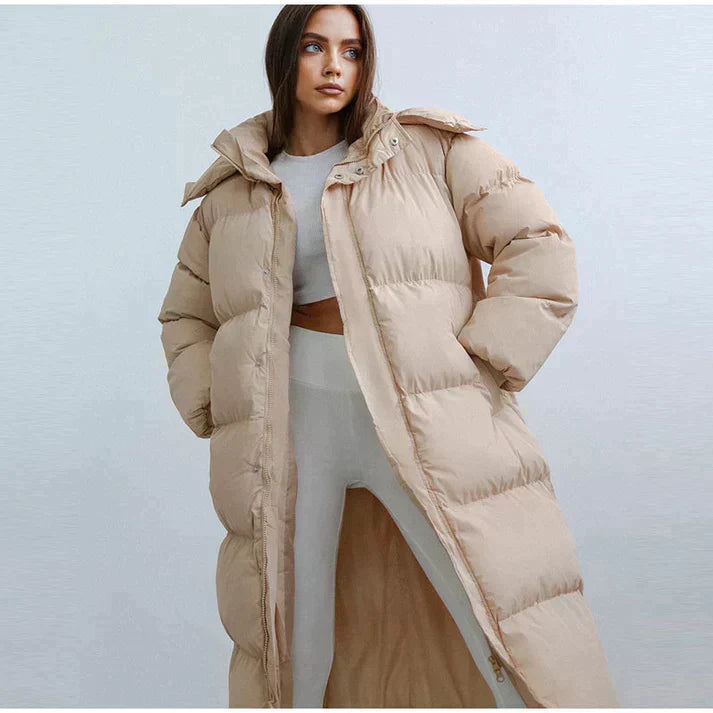 Izabela - Übergroße lange Pufferjacke mit Kapuze