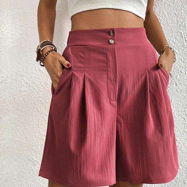 Selma Bequeme Shorts mit Hoher Taille und Doppelter Knopfleiste
