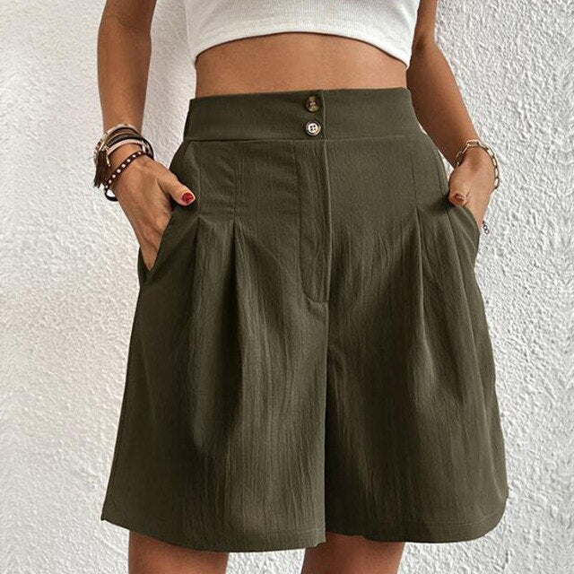 Selma Bequeme Shorts mit Hoher Taille und Doppelter Knopfleiste