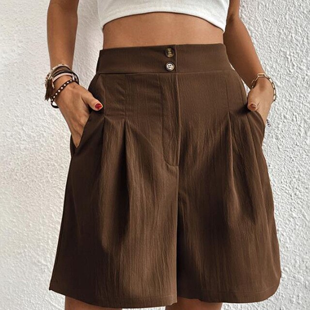 Selma Bequeme Shorts mit Hoher Taille und Doppelter Knopfleiste