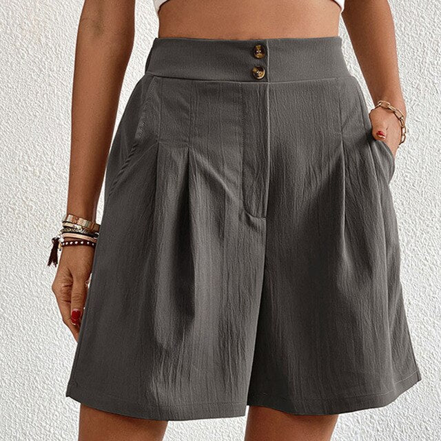 Selma Bequeme Shorts mit Hoher Taille und Doppelter Knopfleiste