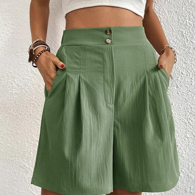 Selma Bequeme Shorts mit Hoher Taille und Doppelter Knopfleiste