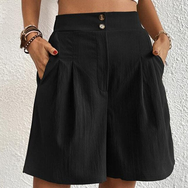Selma Bequeme Shorts mit Hoher Taille und Doppelter Knopfleiste