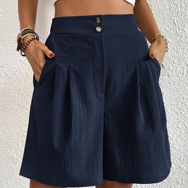 Selma Bequeme Shorts mit Hoher Taille und Doppelter Knopfleiste
