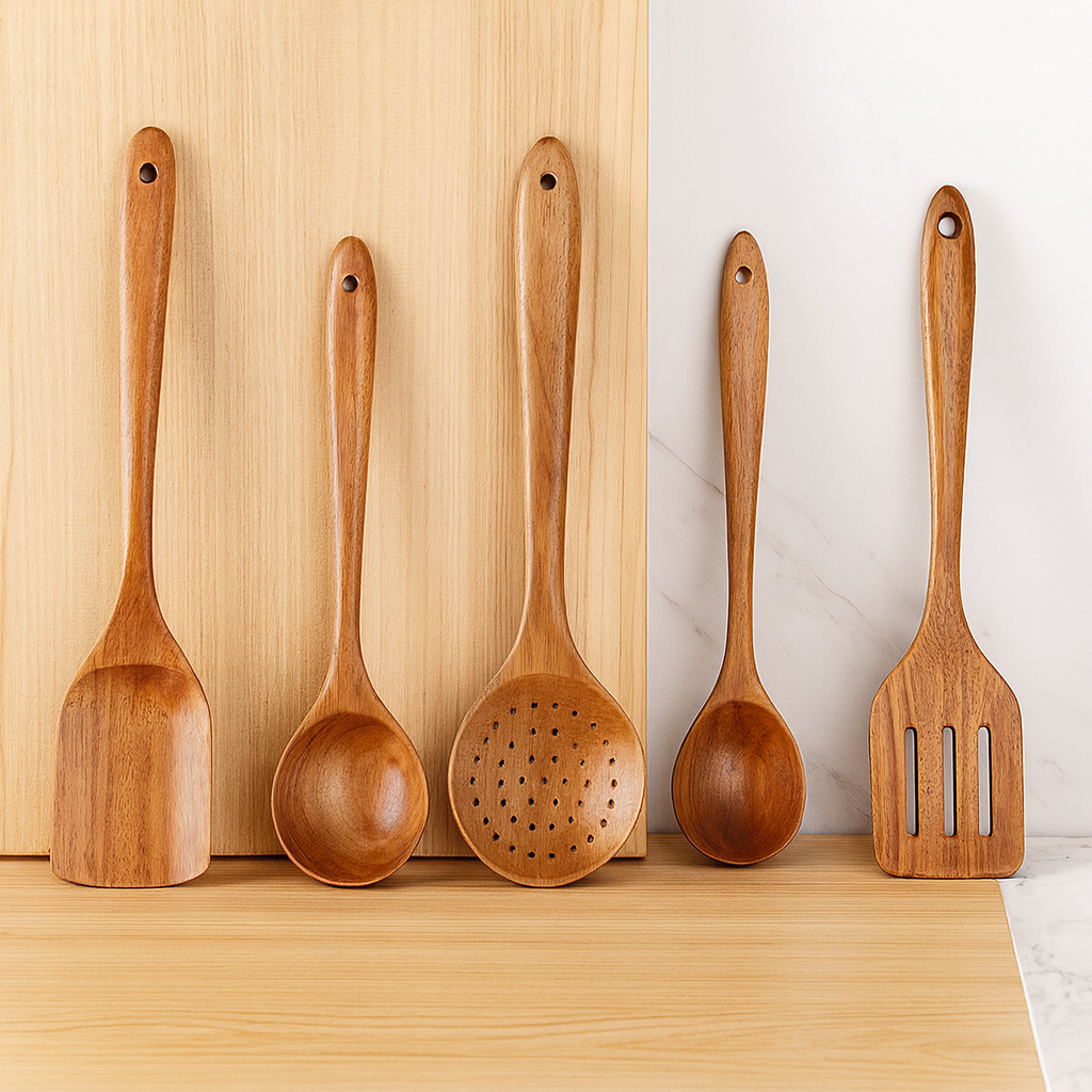 Tevara | 5-teiliges Küchenutensilien-Set aus Teakholz